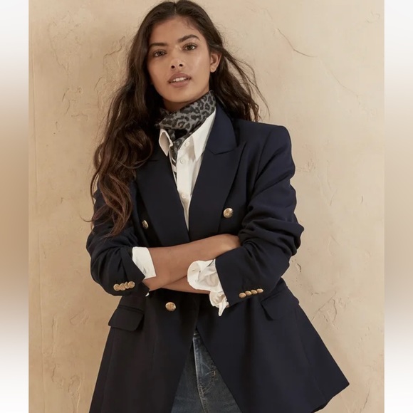 BANANA REPUBLIC Double-Breasted Blazer Captain’s Blazer Iced Latte - Picture 3 of 10